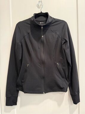 Zella Black Women's Full-Zip Studio Athletic Mock Neck Jacket - Size L